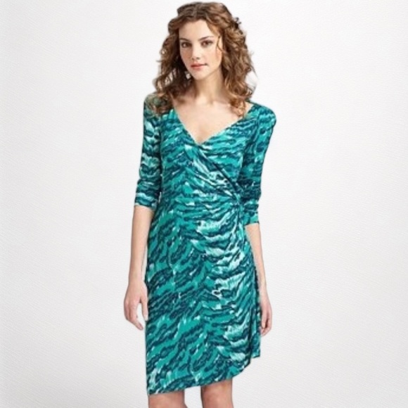 DVF Oletta Palace Tiger Silk Faux Wrap Dress2